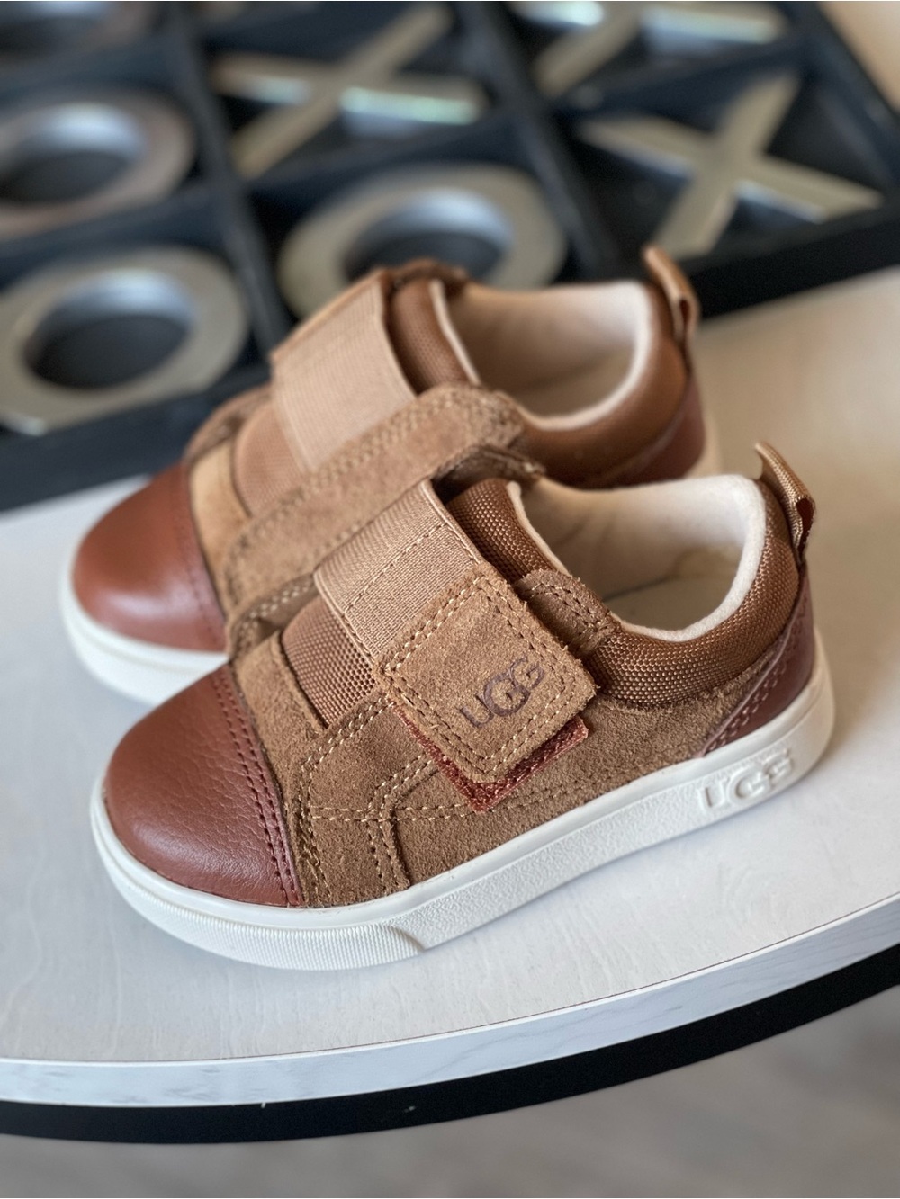 UGG Kids Tan & Brown Suede Leather Velcro Sneakers